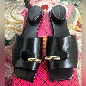 Tory Burch Black Pierced Mule Sandal 30mm size 9
